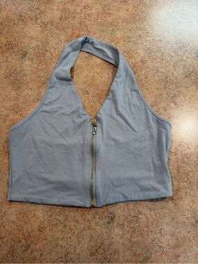 SHEIN Light Gray Halter Zip-Front Crop Tank